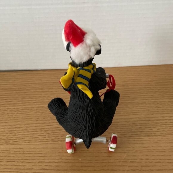 Vtg O’Well Bear Riding Peppermint Tricycle Christmas Santa Hat Cabin Lodge Decor - Picture 3 of 10